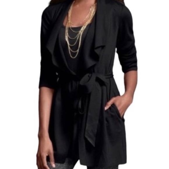 CAbi Jackets & Blazers - CAbi “Take Charge” #956 Black Open Front Waterfall Jacket Tie Belt Size Medium
